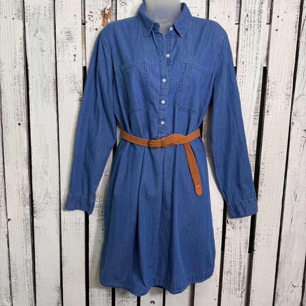 Old Navy Chambray Denim Shirt Dress XL Long Sleeve Cotton Button Up Classic Boho